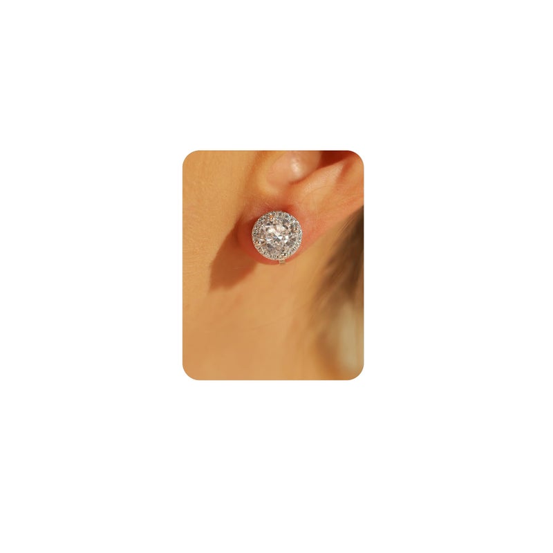 JSLOVFLO 8MM Cubic Zirconia Crystal Clip On Stud Earrings Round Non Pierced Earrings for Women (Round studs) - Image 1