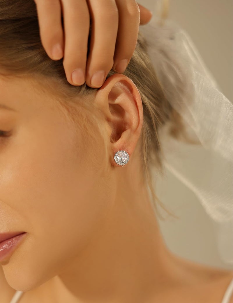 JSLOVFLO 8MM Cubic Zirconia Crystal Clip On Stud Earrings Round Non Pierced Earrings for Women (Round studs) - Image 5