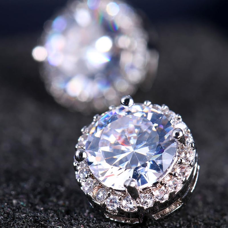 JSLOVFLO 8MM Cubic Zirconia Crystal Clip On Stud Earrings Round Non Pierced Earrings for Women (Round studs) - Image 3