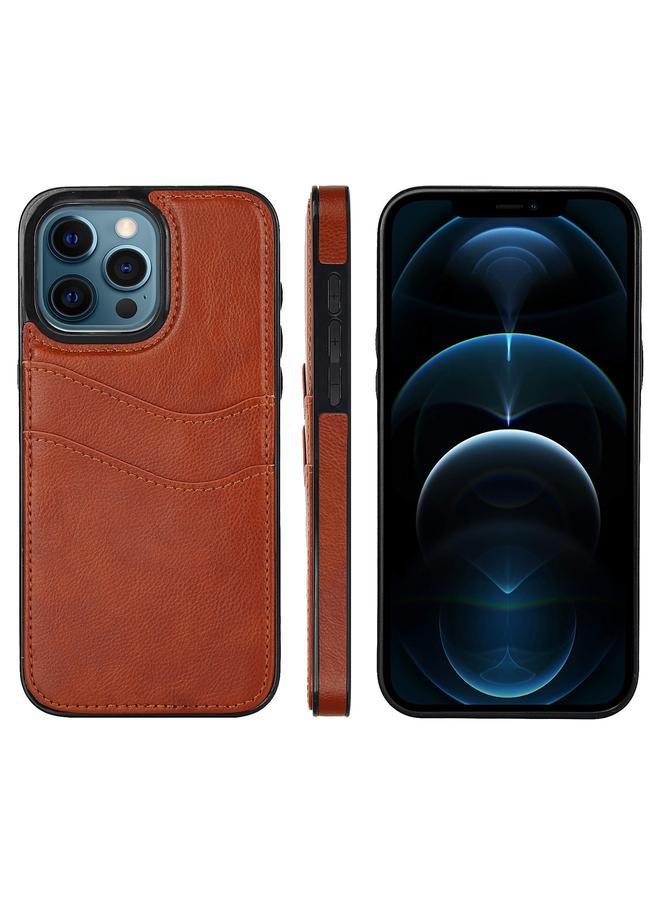 زبون جراب لهاتف iPhone 12 Pro Max مصنوع من جلد الليتشي مع فتحات للبطاقات - Image 1