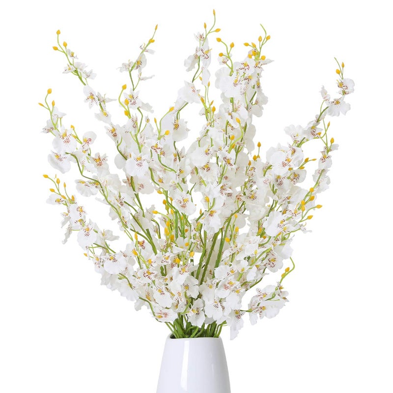 Kisflower 12Pcs Artificial Dancing Orchids Flowers  White Silk Gypsophila Cherry Blossom for Home Decoration