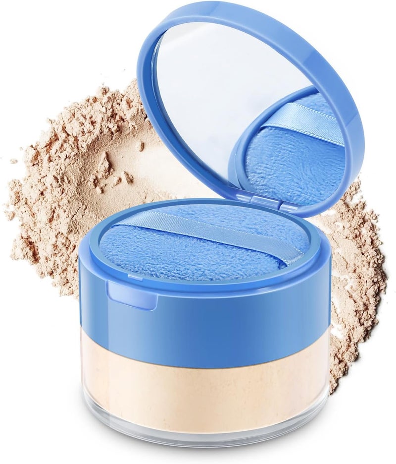Apooliy Matte Setting PowderWaterproof LongLasting Loose Powder for Flawless FinishMinimizes PoresOilControlSweatProof Makeup PowderIncludes Puff Mirror