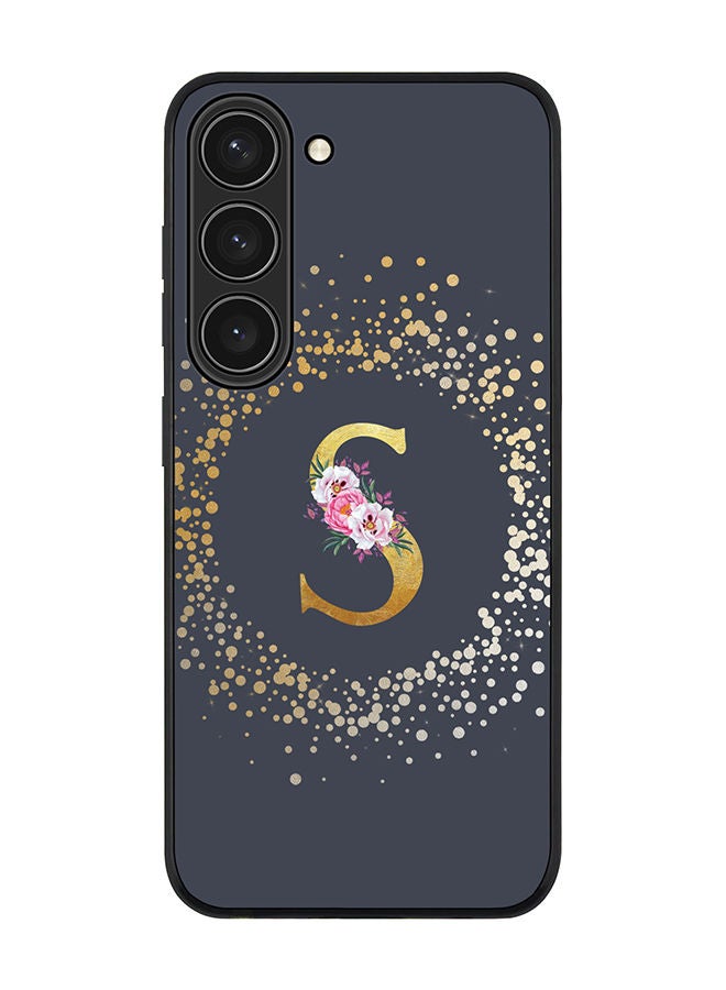 Stylizedd Rugged Black edge case for Samsung Galaxy S23 5G Slim fit Soft Case Flexible Rubber Edges TPU Gel Thin Cover - Custom Monogram Initial Letter Floral Pattern Alphabet - S (Grey) - Image 1