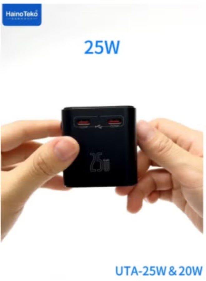 هينوتيكو Universal Travel Adapter 25W with USB-C & USB-A Ports – High-Speed Worldwide Charger with AC Outlet, Compatible with Europe, UK, US, AU & Asia – Compact International Power Adapter (Black) - Image 3