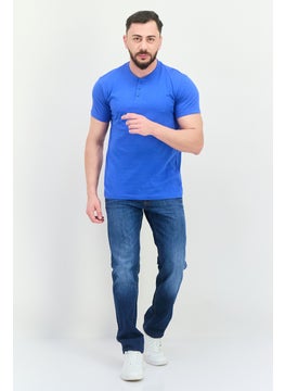 KANGOL Men  Stand Collar Short Sleeves Solid T-shirt, Blue  - Image 4