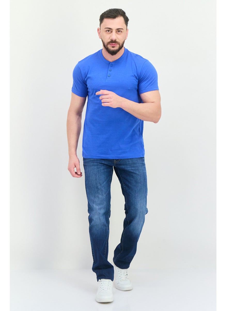KANGOL - Men  Stand Collar Short Sleeves Solid T-shirt, Blue - Image 1