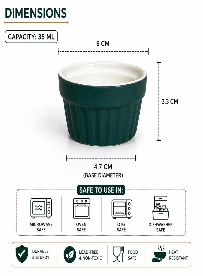 Mirakii Coloured Ceramic 35 ml Small Ramekin Bowl set of 6, for Serving Cupcake, Souffle, Pudding and Dessert (GREEN WHITE) - Image 3