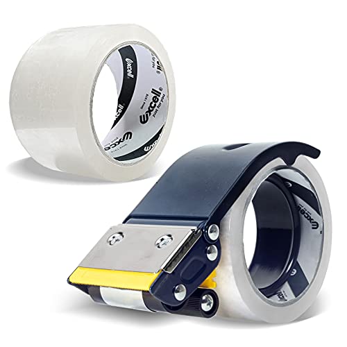 Excell ET-22686 Anti-Backflow Metal Packaging Tape Dispenser (2" Wide) with 2 Roll Tapes for Packaging, Transportation, Moving and Box Sealing Carton (Tape Gun + 2 Tapes) - Image 1