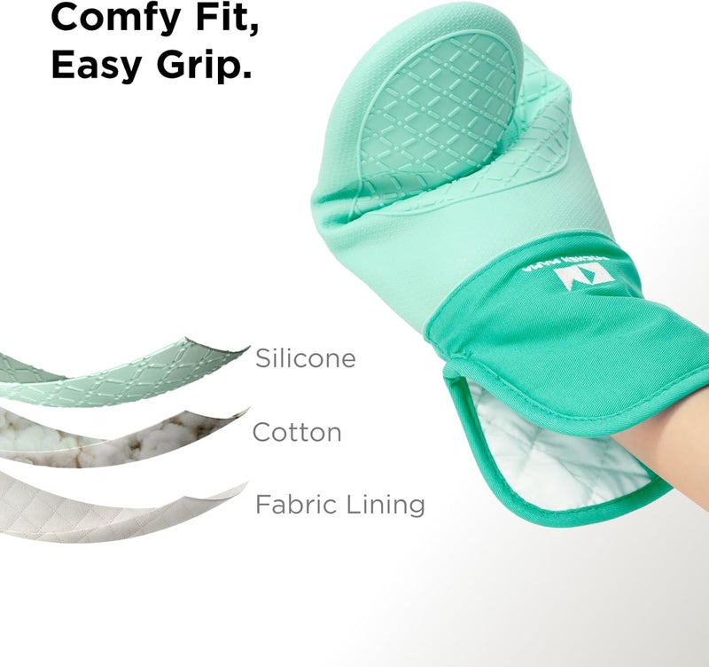 Kitchen Mama UltraShield Silicone Oven Mitts – Heat Resistant, Non-Slip Surface, Durable, Safe, Pot Holders, Flexible Waterproof Glove Set, Perfect for Cooking, Baking, Grilling, BBQ (Teal) - Image 4