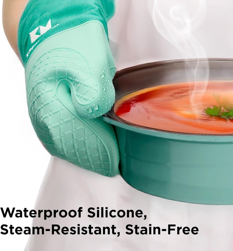 Kitchen Mama UltraShield Silicone Oven Mitts – Heat Resistant, Non-Slip Surface, Durable, Safe, Pot Holders, Flexible Waterproof Glove Set, Perfect for Cooking, Baking, Grilling, BBQ (Teal) - Image 5