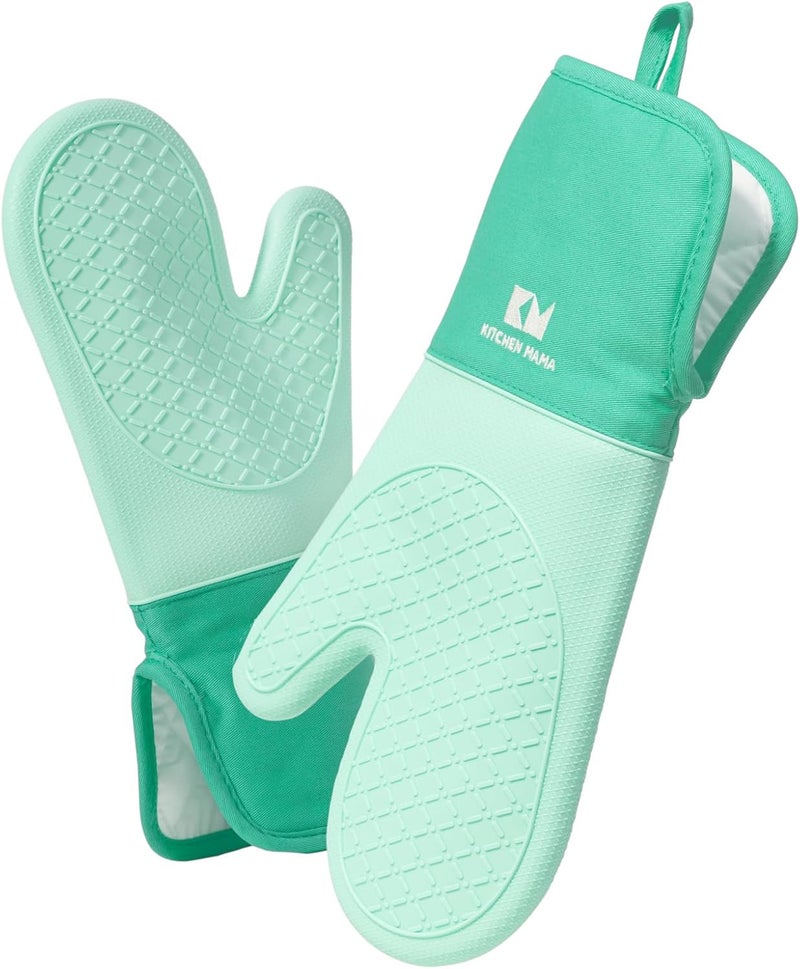 Kitchen Mama UltraShield Silicone Oven Mitts – Heat Resistant, Non-Slip Surface, Durable, Safe, Pot Holders, Flexible Waterproof Glove Set, Perfect for Cooking, Baking, Grilling, BBQ (Teal) - Image 1
