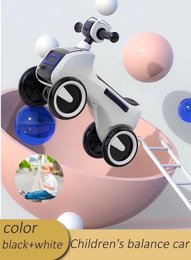 سكوتر للأطفال بأربع عجلات، سيارة يويو، سيارة توازن للأطفال مضادة للانقلاب، من سن 1 إلى 6 سنوات، سيارة توازن بأربع عجلات منزلقة، سيارة معززة للأطفال بإطارات عالية الكثافة مضادة للسقوط، هدية عيد ميلاد أول للأطفال الصغار (أسود + أبيض) - Image 1
