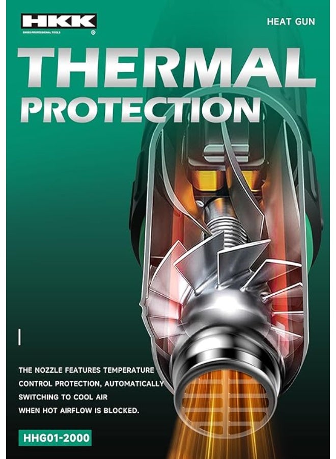 HKK مسدس حرارة متغير درجة الحرارة 2000 واط – 50-650℃، 250-500 لتر/دقيقة | مسدس هواء ساخن احترافي لإزالة الطلاء، الورنيش والمواد اللاصقة (220-240 فولت) - Image 3