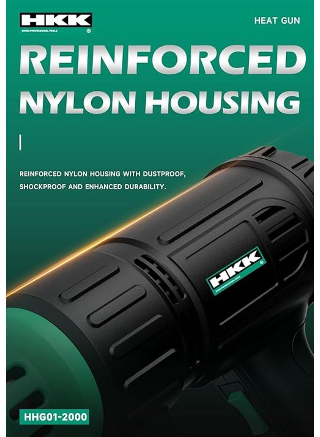 HKK مسدس حرارة متغير درجة الحرارة 2000 واط – 50-650℃، 250-500 لتر/دقيقة | مسدس هواء ساخن احترافي لإزالة الطلاء، الورنيش والمواد اللاصقة (220-240 فولت) - Image 2