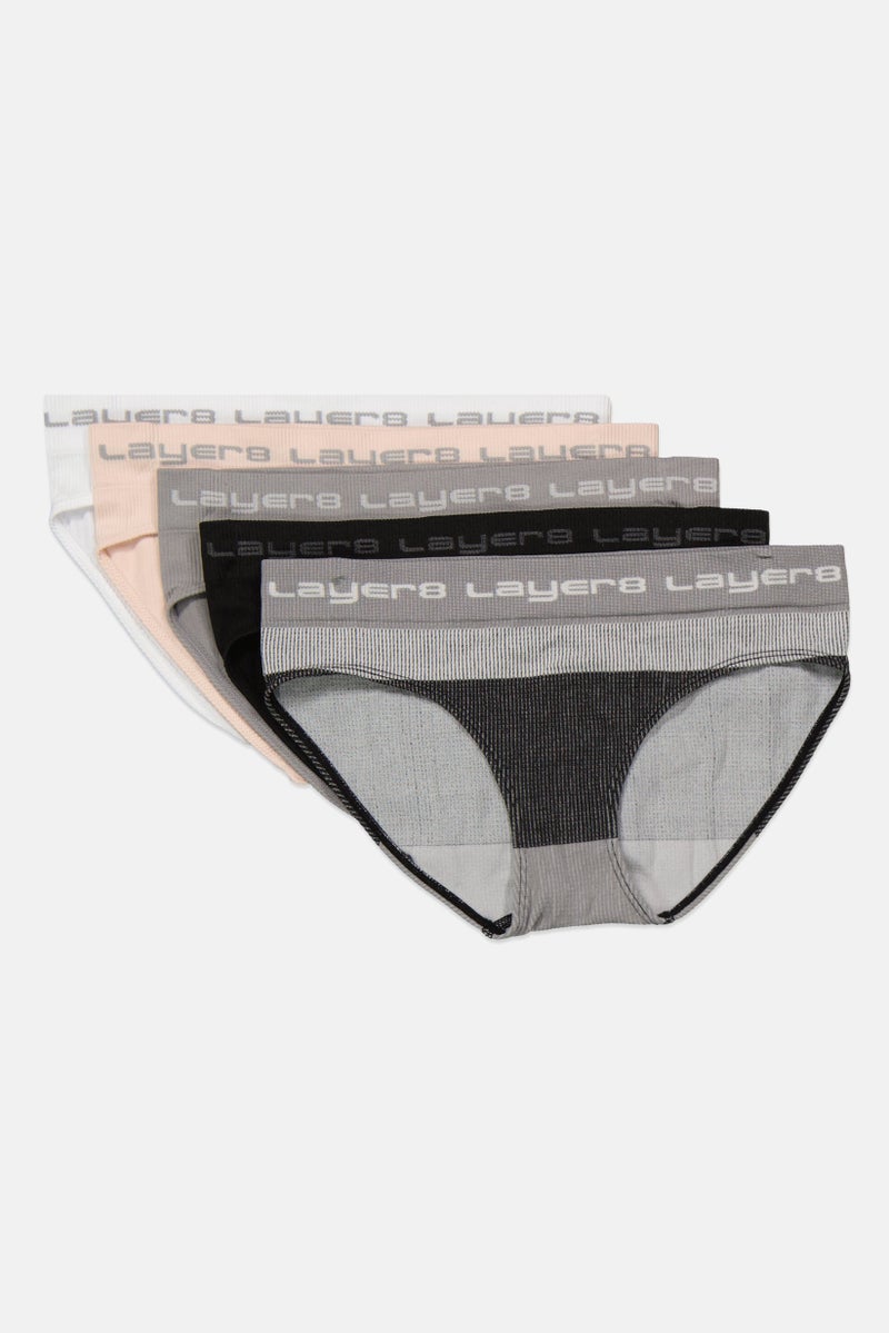 Layer 8 Women 5 Pack  Brand Logo Pull On Panties, Black/White/Combo  - Image 3