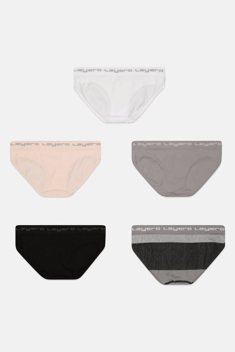 Layer 8 Women 5 Pack  Brand Logo Pull On Panties, Black/White/Combo  - Image 2