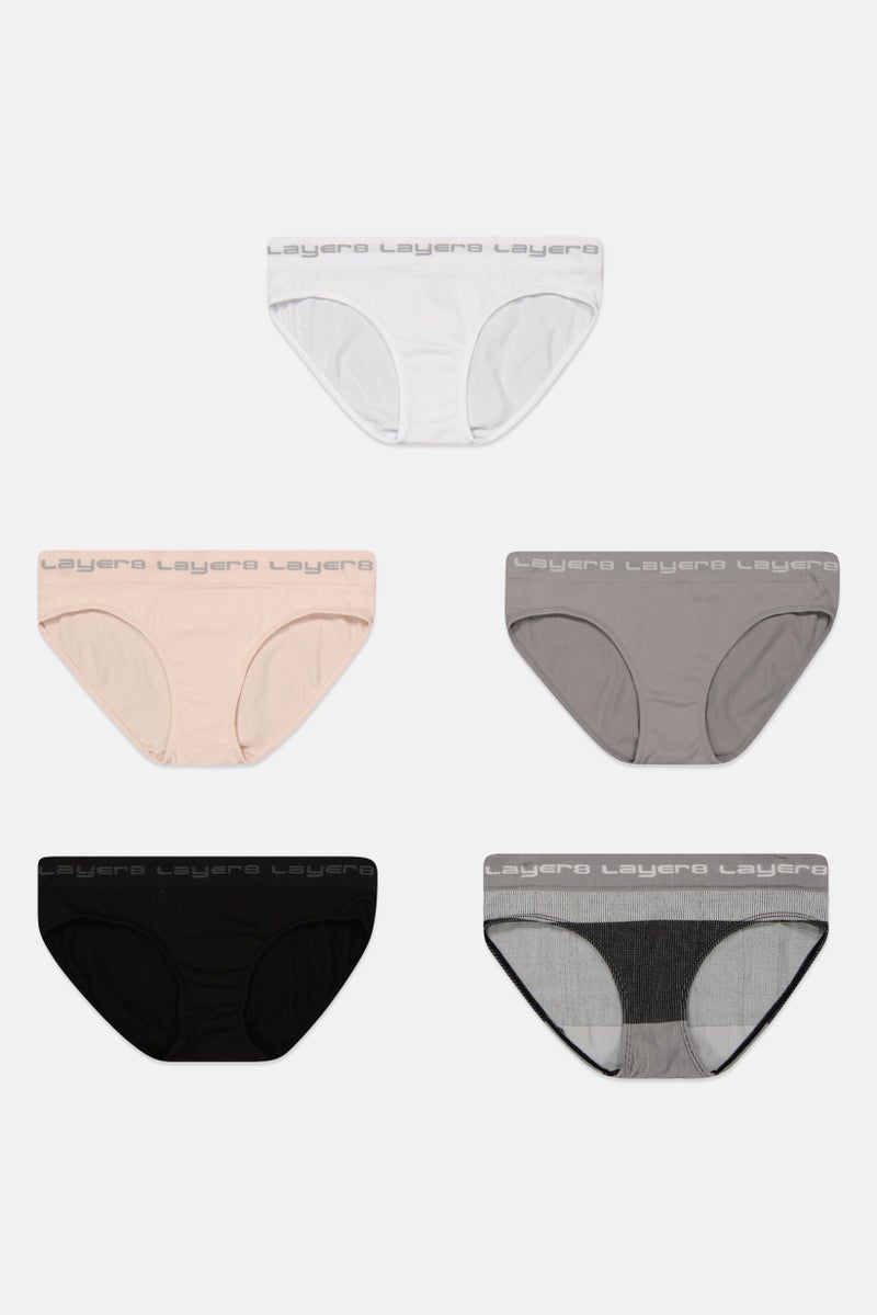 Layer 8 Women 5 Pack  Brand Logo Pull On Panties, Black/White/Combo  - Image 1