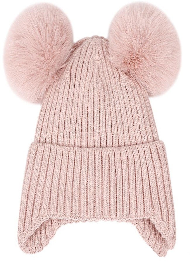 KORADI Girls Knit Hats Boys Winter Fleece Lining Beanie Kids Cuffed Earflap Skull Caps Ski Hat with Pom Pom 2-7 Years Pink - Image 4