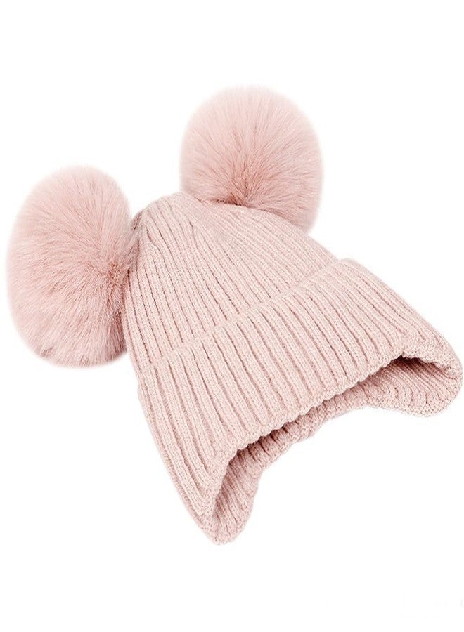 KORADI Girls Knit Hats Boys Winter Fleece Lining Beanie Kids Cuffed Earflap Skull Caps Ski Hat with Pom Pom 2-7 Years Pink - Image 3