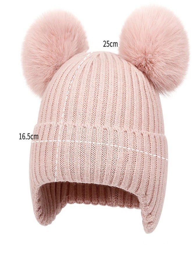 KORADI Girls Knit Hats Boys Winter Fleece Lining Beanie Kids Cuffed Earflap Skull Caps Ski Hat with Pom Pom 2-7 Years Pink - Image 2