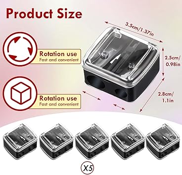 JJUNW JJUNW 5 Pack Make Up Pencil Sharpener Plastic Lip Liner Pencil Sharpener Sharpener Small Eyeliner Sharpener Manual Cosmetic Pencil Sharpener for Eyeliner Lip Liner Pencils Black - Image 2