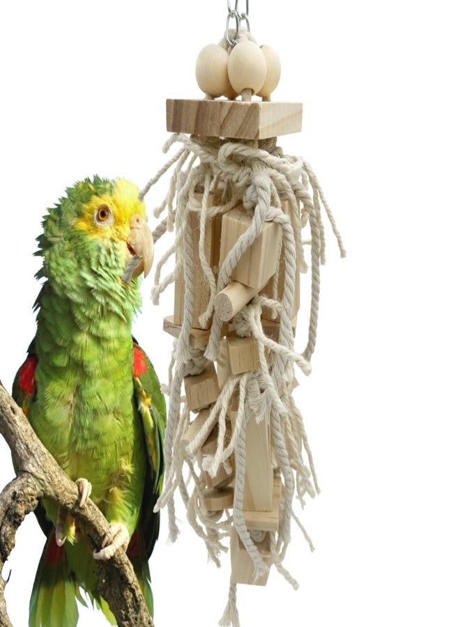 GILYGI Bird Block Knots Tearing Toy- 17 inch Dye-Free Natural Wooden Parrot Chewing Toy for Medium and Large Parrots, Conures, Cockatiels, African Greys, Cockatoos, Quakers and AmazonParrots - Image 1