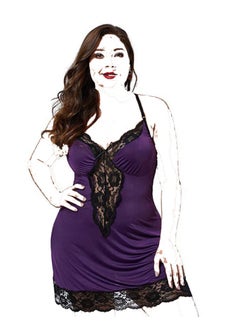 Women Full Slip Lace Modal Chemises Short Sleeve V Neck NightWear Dress