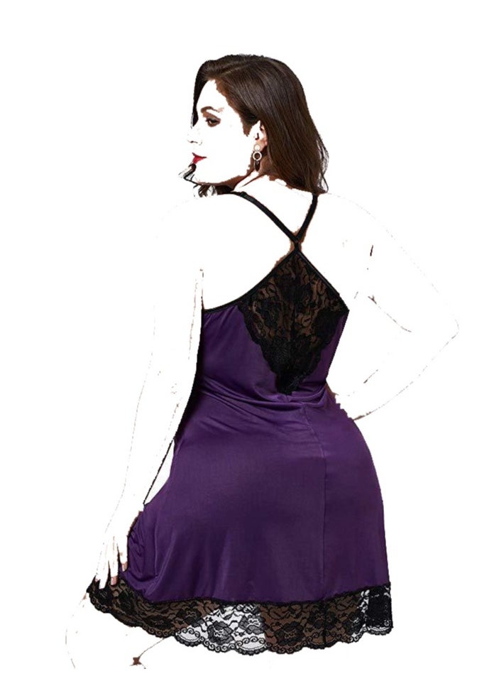 Generic - Women Full Slip Lace Modal Chemises Short Sleeve V Neck NightWear Dress - Image 1
