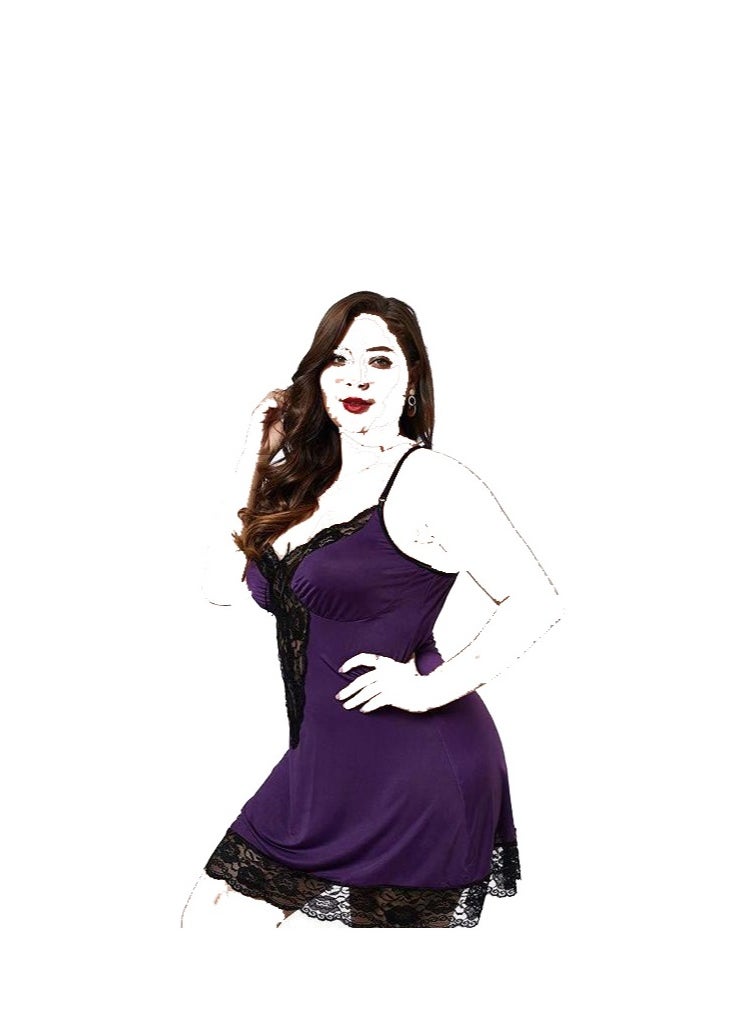 Generic - Women Full Slip Lace Modal Chemises Short Sleeve V Neck NightWear Dress - Image 1