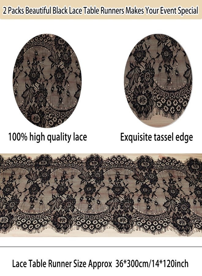 Fivenl 2 Packs Lace Table Runner Black 14 x 120 Inch Vintage Table Runner Chair Sash Floral Romantic Table Runners for Rustic Boho Wedding Table Decor Birthday Party Bridal Baby Shower Decorations - Image 3