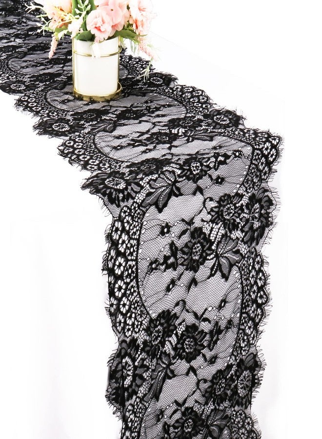 Fivenl 2 Packs Lace Table Runner Black 14 x 120 Inch Vintage Table Runner Chair Sash Floral Romantic Table Runners for Rustic Boho Wedding Table Decor Birthday Party Bridal Baby Shower Decorations - Image 1