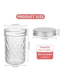 SKYLINK 12 Pack 8oz Mason Jars with Silver Lids – Crystal Glass Canning, 250ml Wide Mouth Jelly Jars for Honey, Jam, Food Storage, DIY Crafts, Party & Wedding Favors  - Image 2