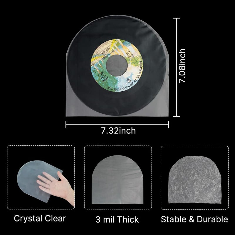 sdroceRyaM 7 Inches Vinyl Record Inner Sleeves, 50PCS Anti-Static Plastic Round Bottom EP Protective Sleeves for 45 RPM Vinyl Record, Translucent - Image 4