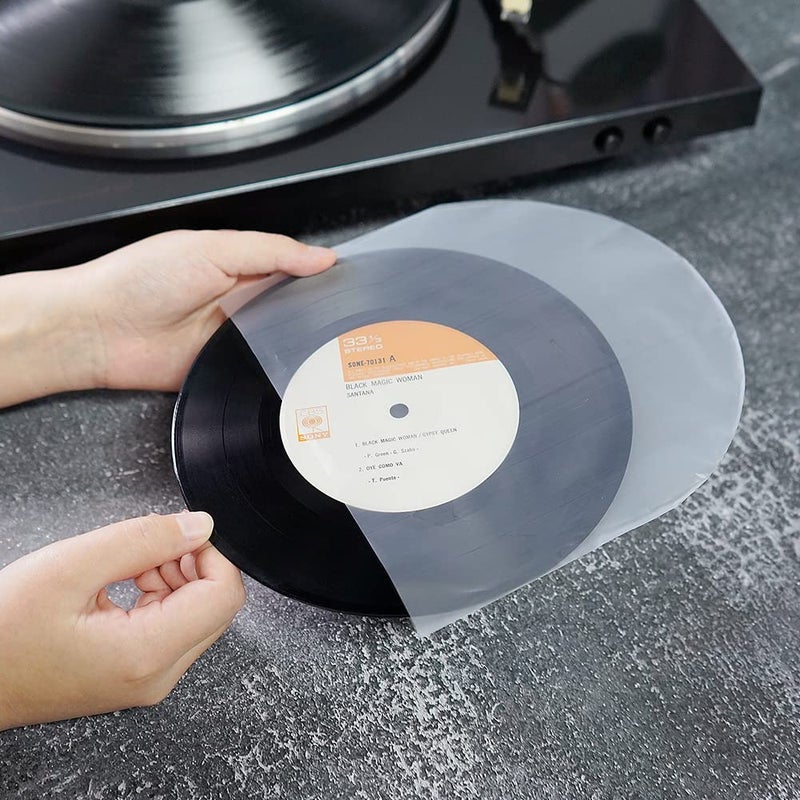 sdroceRyaM 7 Inches Vinyl Record Inner Sleeves, 50PCS Anti-Static Plastic Round Bottom EP Protective Sleeves for 45 RPM Vinyl Record, Translucent - Image 2