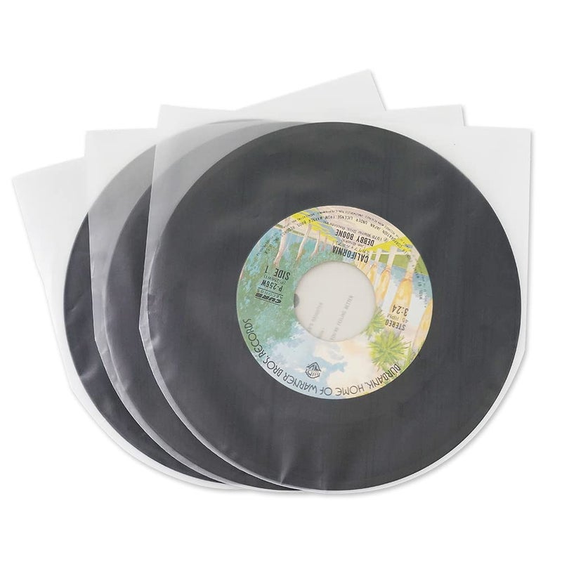 sdroceRyaM 7 Inches Vinyl Record Inner Sleeves, 50PCS Anti-Static Plastic Round Bottom EP Protective Sleeves for 45 RPM Vinyl Record, Translucent - Image 1