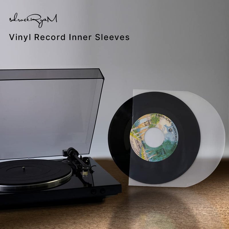 sdroceRyaM 7 Inches Vinyl Record Inner Sleeves, 50PCS Anti-Static Plastic Round Bottom EP Protective Sleeves for 45 RPM Vinyl Record, Translucent - Image 5