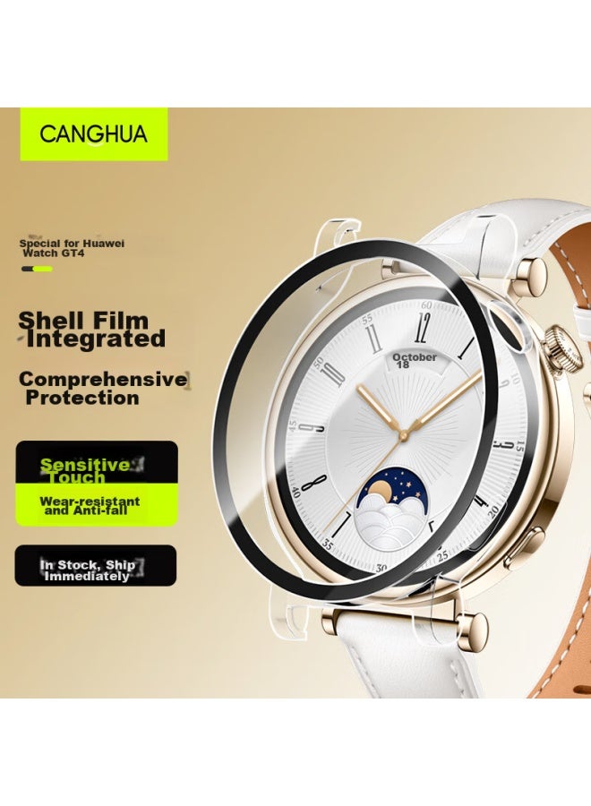 Canghua المتوافق مع Huawei Watch Gt4 غلاف واقي، مناسب لـ Huawei Watch Gt4 حامي شاشة زجاج مقوى، تغطية شاملة كاملة، مقاوم للصدمات، مقاوم للخدوش، شفاف - Image 1