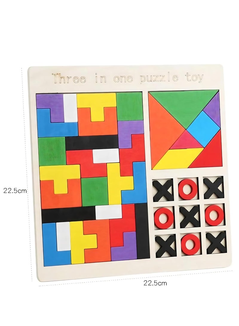 MAGIC VAULT Wooden Block Puzzle | 3 In 1 Toy Pattern Puzzle | CREATIVE PUZZLE Board Game | Brain Teasers Toy Tangram, Building Blocks Montessori Teaching Aids Wooden Toys, Colorful Jigsaw Game  - Image 3