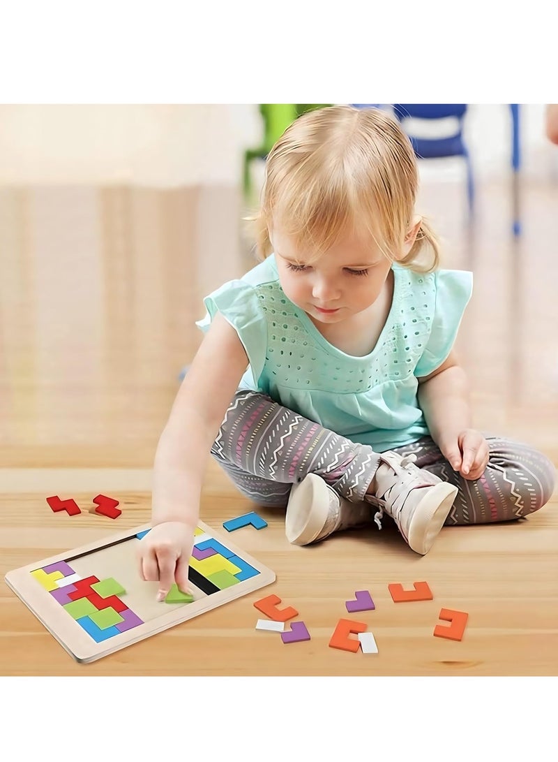 MAGIC VAULT Wooden Block Puzzle | 3 In 1 Toy Pattern Puzzle | CREATIVE PUZZLE Board Game | Brain Teasers Toy Tangram, Building Blocks Montessori Teaching Aids Wooden Toys, Colorful Jigsaw Game  - Image 4