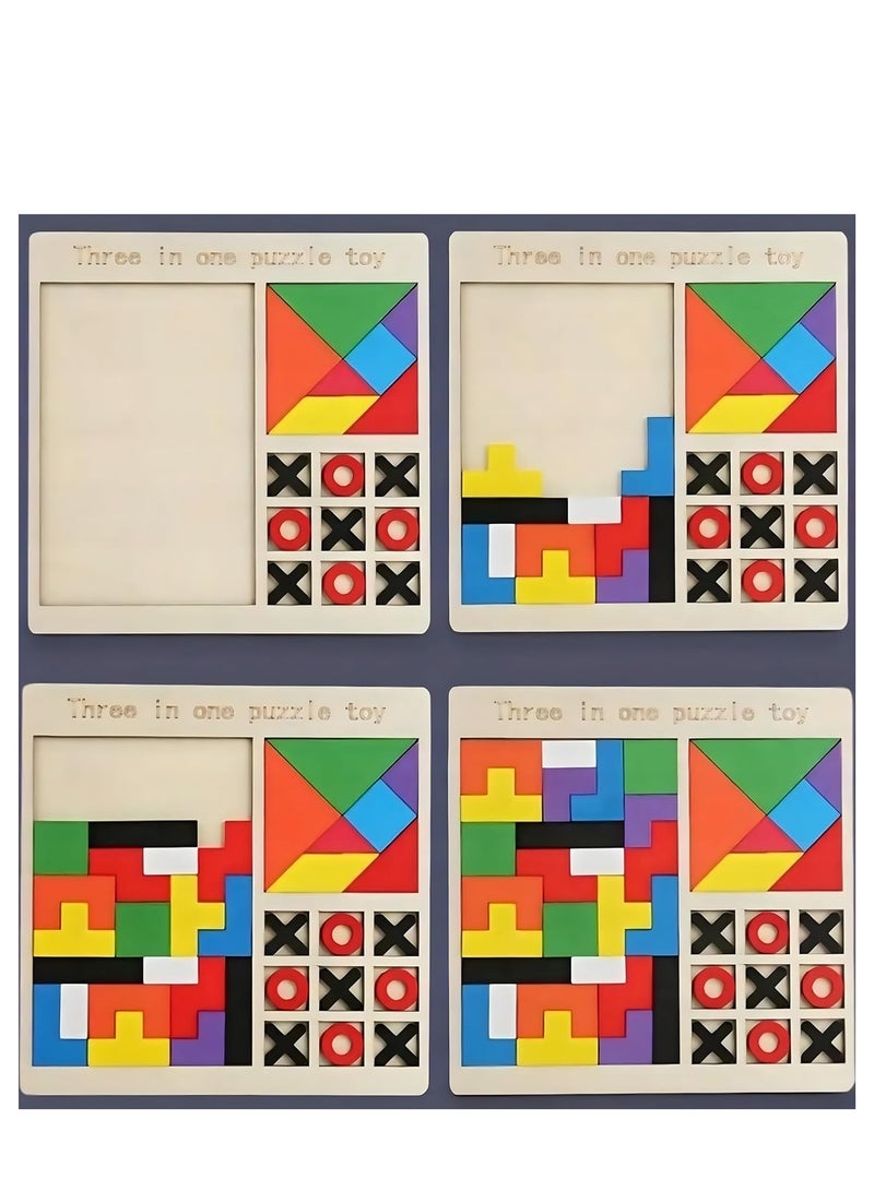 MAGIC VAULT Wooden Block Puzzle | 3 In 1 Toy Pattern Puzzle | CREATIVE PUZZLE Board Game | Brain Teasers Toy Tangram, Building Blocks Montessori Teaching Aids Wooden Toys, Colorful Jigsaw Game  - Image 5