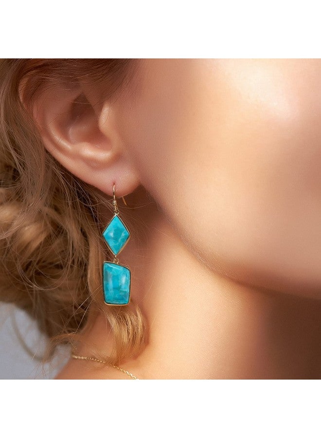 Jupiter Natural Turquoise Moonstone Earrings For Women Genuine Gemstone Dangle Earrings For Ladies Girls Birthstone Earrings Fashion Jewelry Gifts For Valentine'S Day Stone Turquoise - Image 4