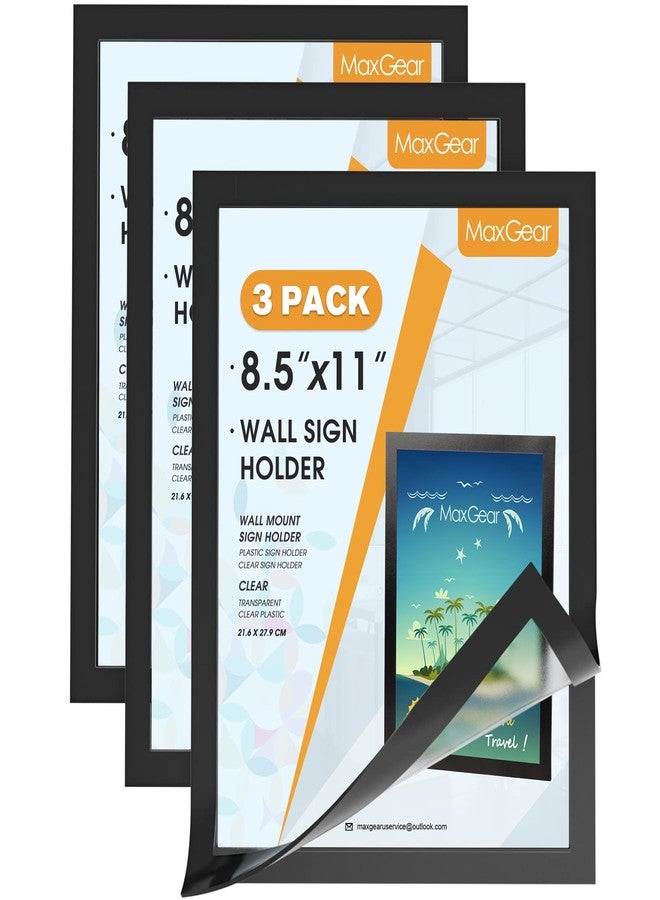 MaxGear Magnetic Sign Holder 8.5 x 11 Wall Mount, Self Adhesive Display Picture Frames with Strong Magnetic Border and Clear PVC, Document Poster Paper Holder for Home Office Store, 3 Pack - Image 1