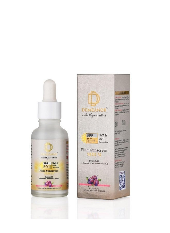 DEMEANOR Sunscreen Serum for All Skin Types SPF 50 PA++++ with Hyaluronic Acid & Vitamin C, 30ml | Broad Spectrum- UVA&UVB Protection | For Glowing & Sun-Safe Skin | No White Cast - 30ML - Image 1