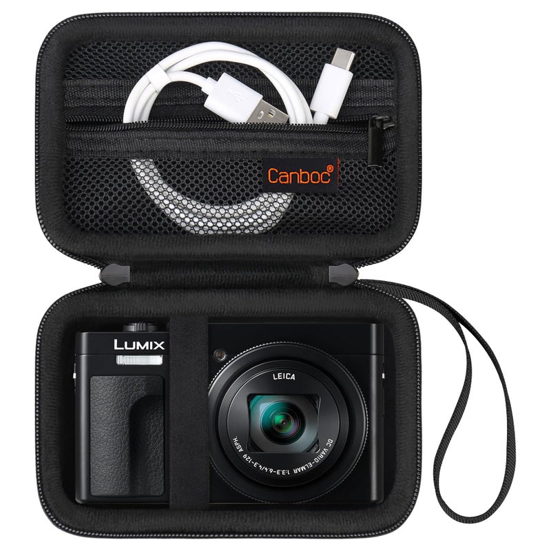 Canboc Carrying Case for Panasonic LUMIX ZS99/ LX10/ ZS80/ ZS100/ ZS70/ ZS200/ ZS60 4K Digital Camera, Point and Shoot Camera Bag, Zipper Mesh Pocket fits USB Cable, Batteries, Black - Image 1