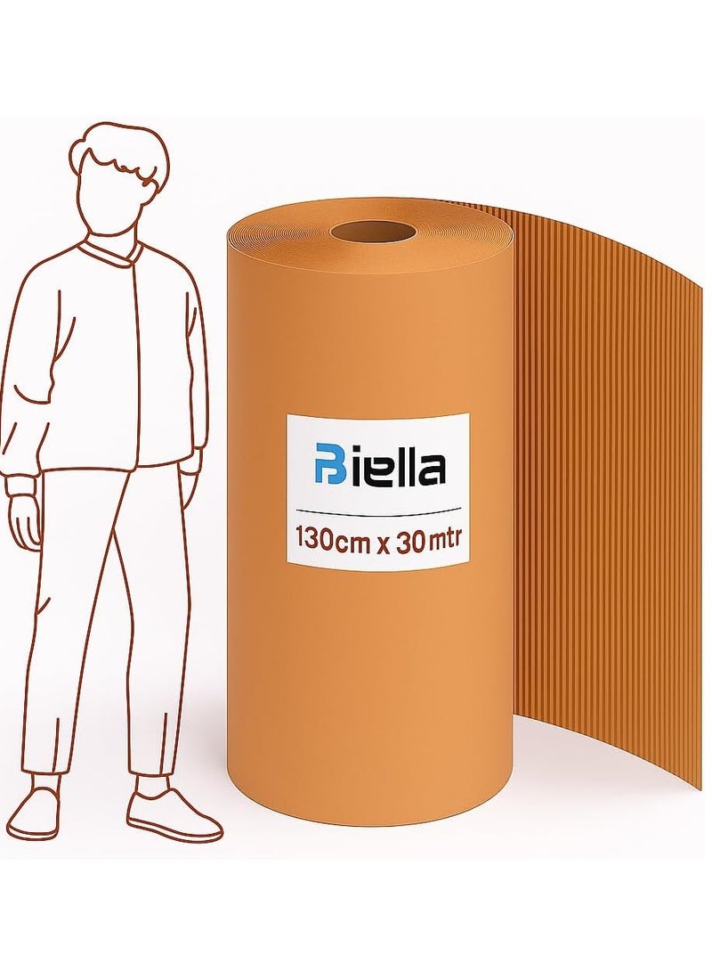 Biella Biella 30 Mtr x 130cm Height Corrugated Roll Brown Packaging Paper Corrugated Cardboard Sheets Eco-friendly Wrap Kraft Paper Roll For Packing, Moving, Gift Wrapping, Shipping Etc. - Image 1