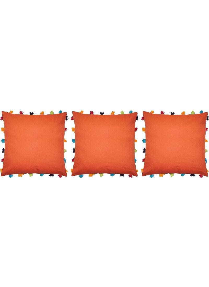 Lushomes - Lushomes Cushion Cover 18x18, Boho Cushion Covers, Sofa Pillow Cover, Cushion Covers with Tassels, Cushion Cover with pom pom (18x18 Inches, Set of 3,Red) - Image 1
