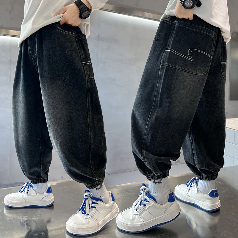 Boys' Pants Large Children Loose Children'S Handsome Boy Denim Pants A Generation Of Hair - Image 5