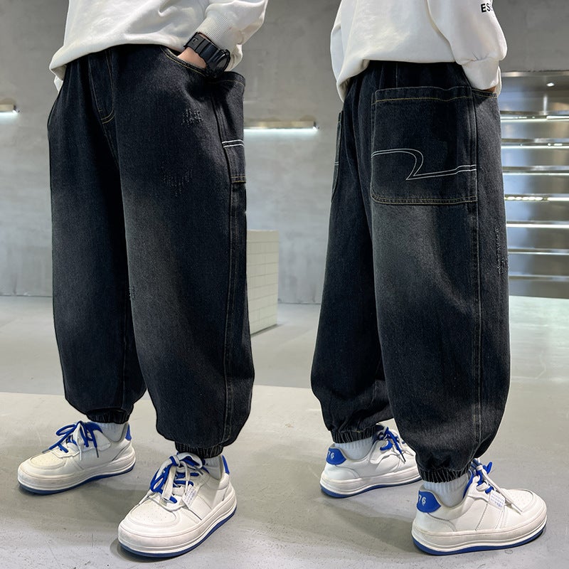 Boys' Pants Large Children Loose Children'S Handsome Boy Denim Pants A Generation Of Hair - Image 4