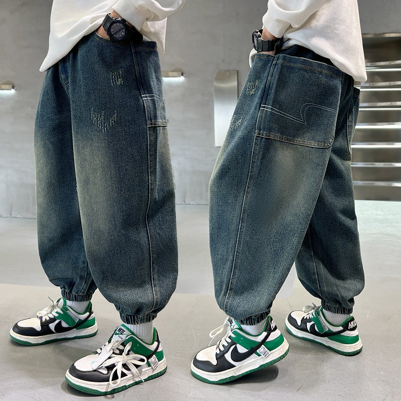 Boys' Pants Large Children Loose Children'S Handsome Boy Denim Pants A Generation Of Hair - Image 3