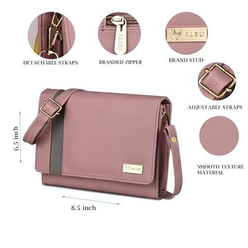 ALSU Women's trendy Sling Bag Peach | handbag | purse | crossbody bag| deattachable straps |card slots (irf-019pch) - Image 5